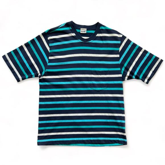 Vintage Other - Vintage USA Made Duffel Striped T Shirt Navy Blue Teal White Preppy XL L Skater